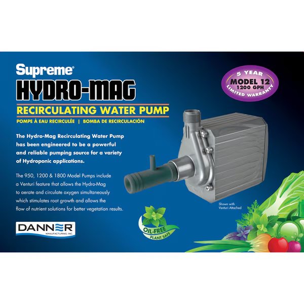 1200 GPH Hydro Pump. Foam Pre-Filter. 10' power cord. Venturi Included, Danner, Mfr#: 40132